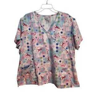 SB Scrubs 2X Care Love Believe Breast Cancer Awareness Print Scrub Top